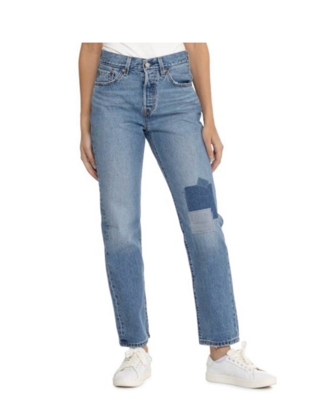 Women’s 501 Levi’s with Blue Patchwork Straight-Leg Jeans